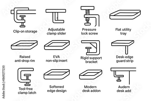 Screw tray utility pressure icons clip vector desk shelf support flat clamp