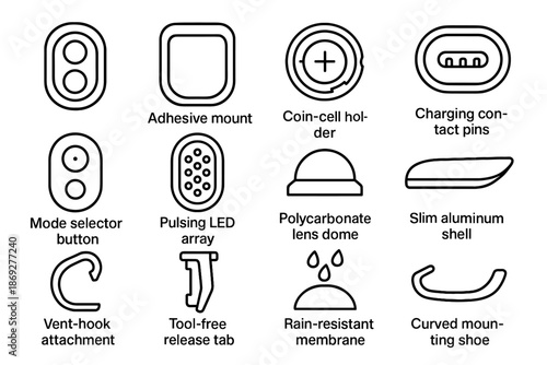 Helmet array bike selector warning vector tab icon attachment contact adhesive light