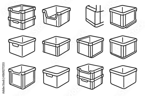 Icons warehouse reinforced edges plate icon container storage walls modular vector casing