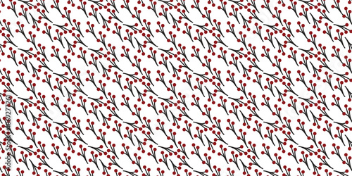 Seamless berry branch pattern with hand drawn botanical elements for decorative nature background design