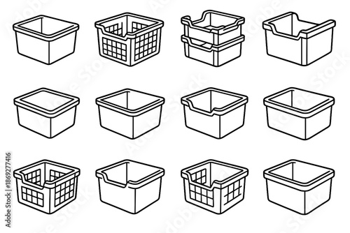 Stackable design surface stack bin storage icon vector structural basket compact rounded