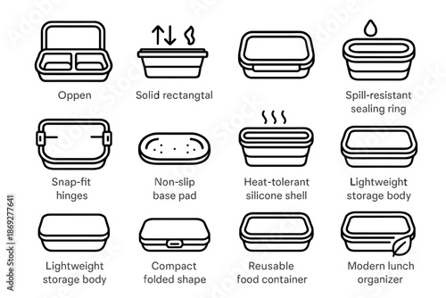 Foldable box lightweight collapsible food meal lunch container icon base vector shell