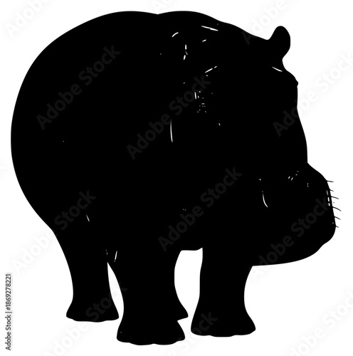 illustration of a hippopotamus on a , black, drawing, illustration, against transparent background