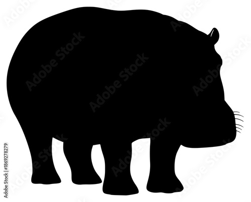 illustration of a hippopotamus in black and white, black, drawing, illustration, large, against transparent background