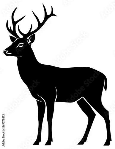 a black silhouette of a deer with horns, antler, black, deer, horn, silhouette, stand, against transparent background