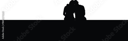 Romantic couple silhouette sitting together, quiet intimacy, love, comfort, emotional connection, peaceful moment, relationship bonding, minimal black vector illustration