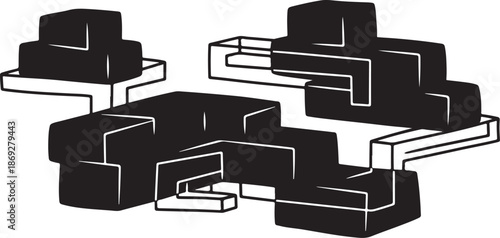 Black and white 3D puzzle pieces illustration