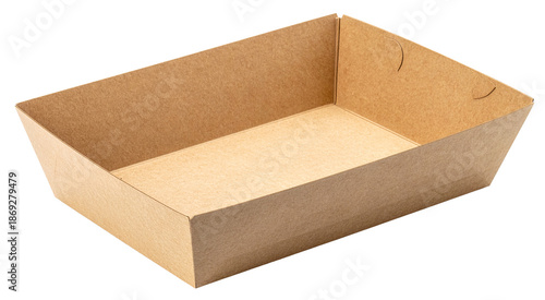 disposable paper fast food tray in brown color isolated on white background