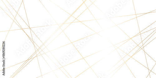 Abstract minimalistic white background with elegant intersecting golden lines forming a geometric pattern. random chaotic line and creative geometric many square, triangle shape background.