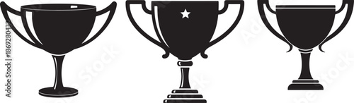 black trophy cup icon set vector.eps