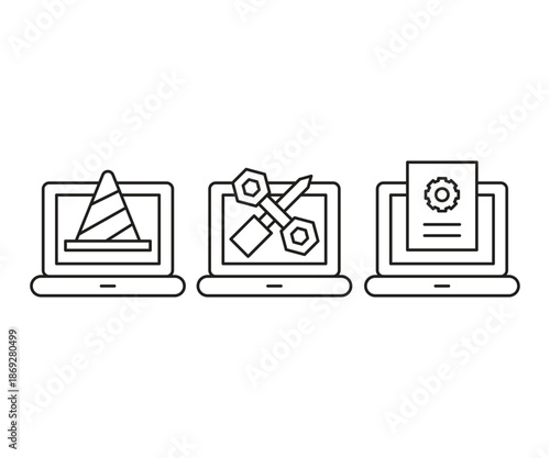 computer service and repair line icons set vector illustration