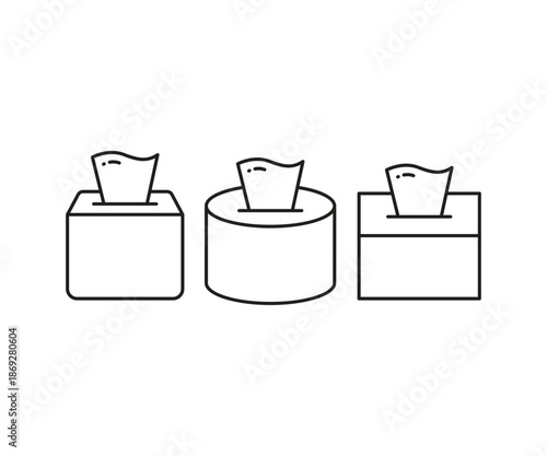 tissue paper box line icons set vector illustration