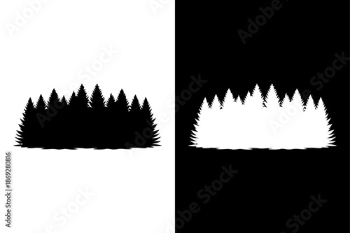 Beautiful Hand Drawn Forest Treetops Silhouette Seamless Black Evergreen Landscape Vector