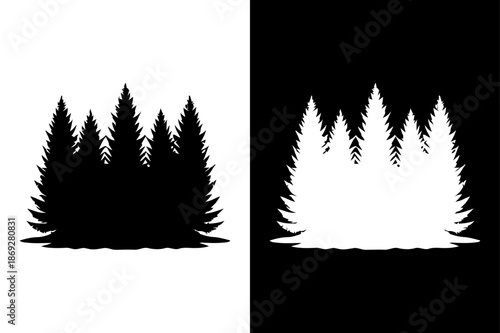 Seamless Coniferous Forest Silhouette Pattern with Spruce and Fir Trees Hand Drawn Style