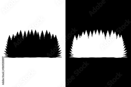 Hand Drawn Coniferous Forest Panorama Silhouette with Pine and Fir Trees Seamless Background