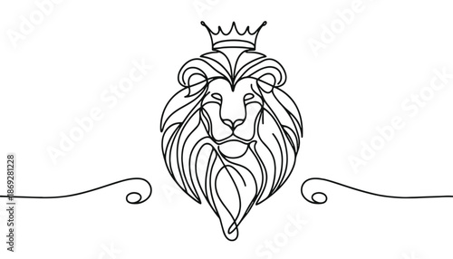 Crowned lion line art illustration in black on transparent background