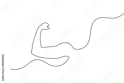 Bicep muscle of a human arm in continuous line art style isolated on white background for fitness