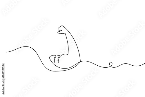 Bicep muscle of a human arm in continuous line art style isolated on white background for fitness