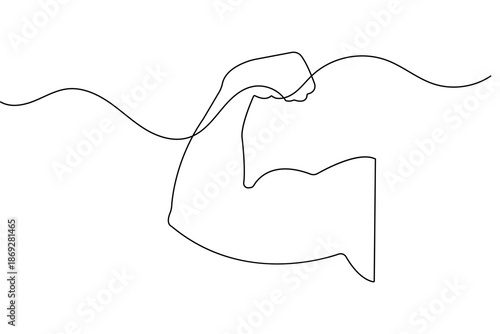 Bicep muscle of a human arm in continuous line art style isolated on white background for fitness