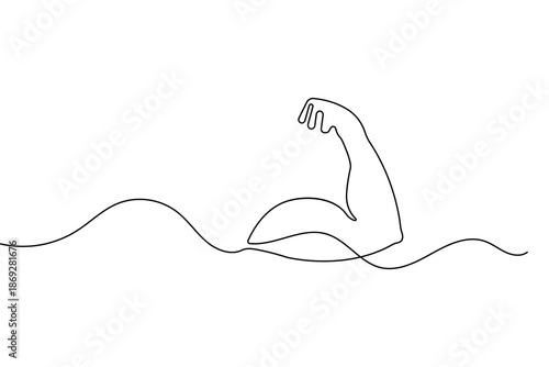 Bicep muscle of a human arm in continuous line art style isolated on white background for fitness