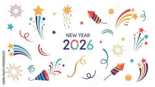 New Year 2026 Celebration Elements and Decorations.