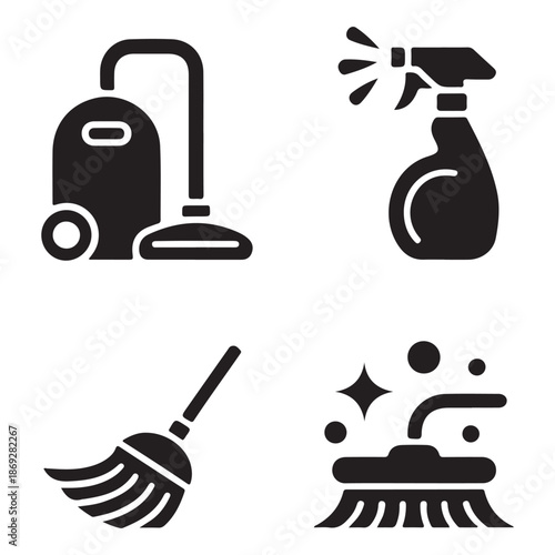 Home cleaning vacuum cleaner silhouette for modern household hygiene