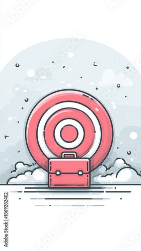 A stylized target with a briefcase, symbolizing focus and professional goals in a minimalistic design against a light background