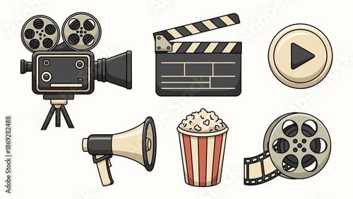 Film Equipment and Cinema Accessories Illustration.