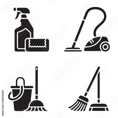 Daily home cleaning routine silhouette for housekeeping graphics