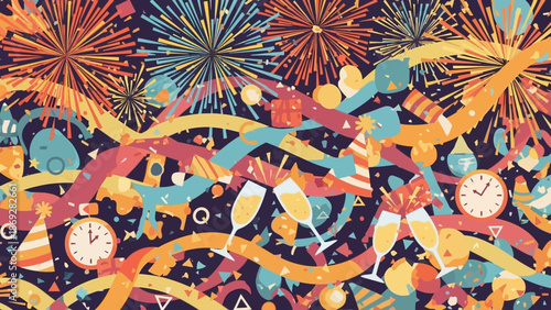 Colorful Fireworks Exploding in Night Sky.