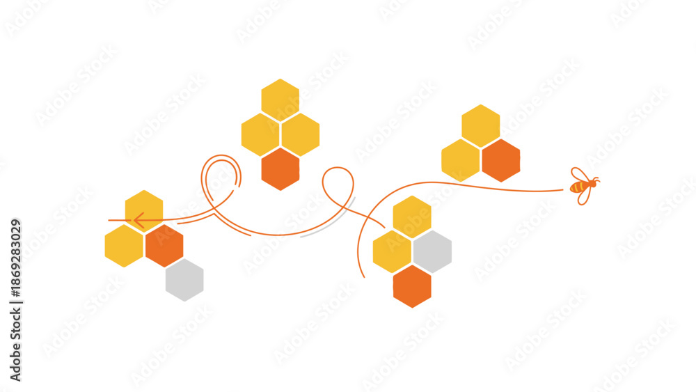 Naklejka premium Beehive Structure with Honeycomb Cells and Bees.
