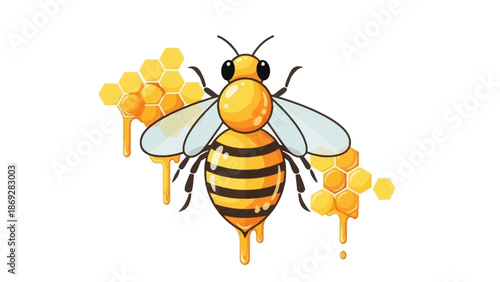 Cartoon Bee with Honey and Stripes.