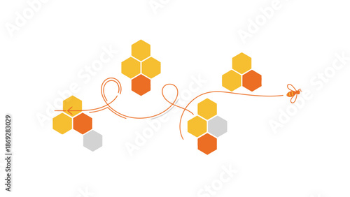 Beehive Structure with Honeycomb Cells and Bees.