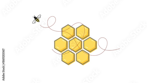 Bee Flying Around Yellow Honeycomb Structure.