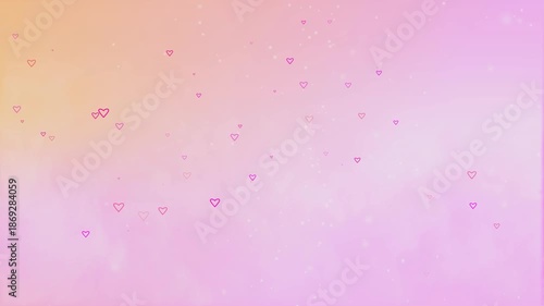 Soft pink and orange gradient background with floating hearts