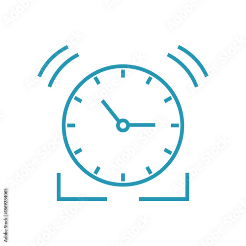 Teal clock icon with motion lines, time concept
