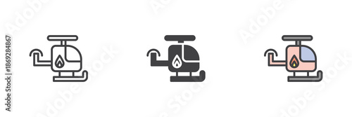 Firefighter rescue helicopter emergency icon set in line and solid style. Outline icon with editable stroke vector sign and symbol for air rescue icon.