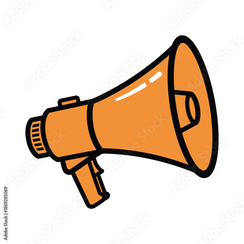 An orange megaphone is held and used for loud announcements and public speaking events.