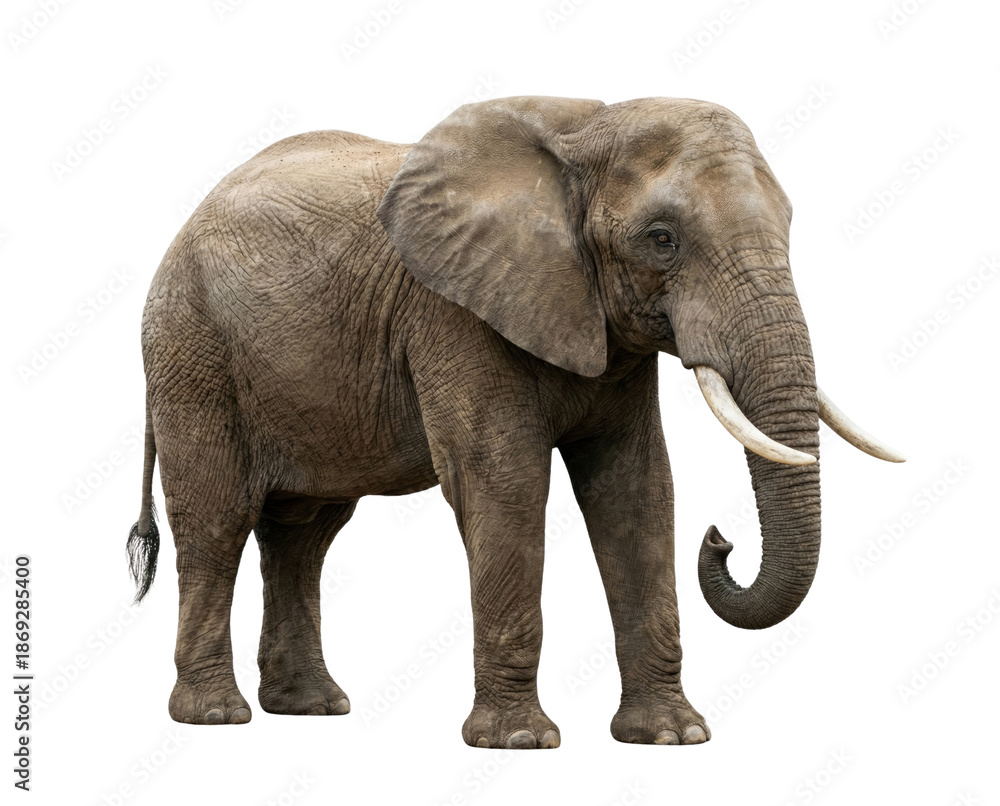 Fototapeta premium African Elephant Standing Isolated on White Background