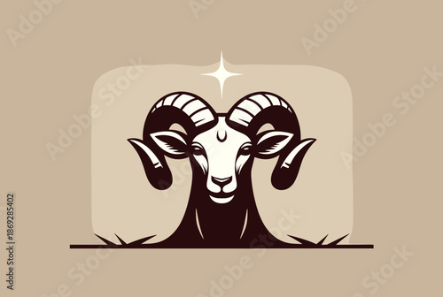 Minimal vector of Aries ram symbolizing strength, resilience, and cosmic energy, with a star above.