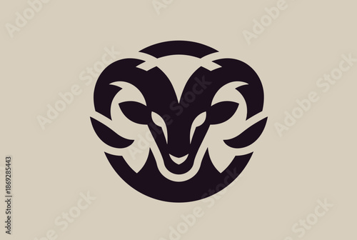 Minimal vector of an Aries ram symbolizing resilience, strength, and celestial power.