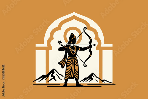 Vector of Lord Rama within an arch, symbolizing his divine purpose, strength, and victory over evil.