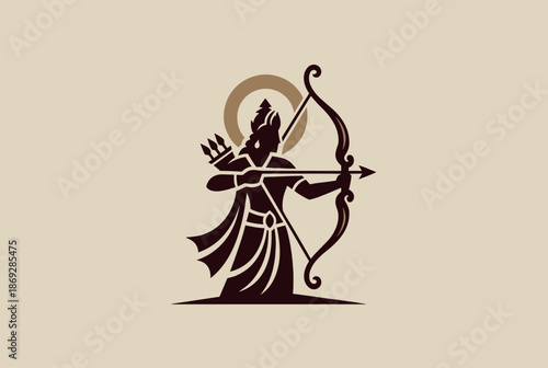 Minimal vector of Lord Rama with his bow, symbolizing heroism, divine strength, and spiritual clarity.