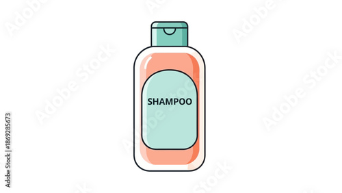 Flat illustration of a shampoo bottle with cap closed