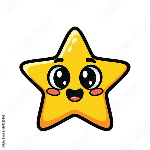 A cheerful cartoon star with big eyes smiles brightly in a digital illustration.