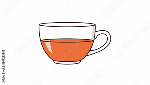 Simple illustration of a clear teacup filled with a warm beverage, conveying comfort and refreshment