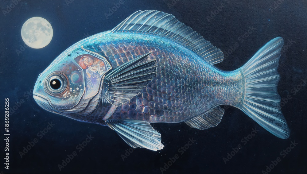 Fototapeta premium Imaginative artwork depicting a spiritual journey or dream with a fish as the central symbol.