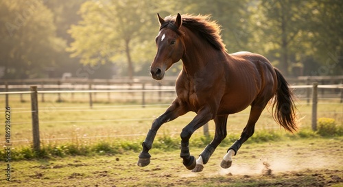 Powerful Horse Galloping at Full Speed Through an Open Field with Dynamic Motion