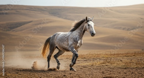 Powerful Horse Galloping at Full Speed Through an Open Field with Dynamic Motion