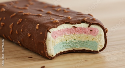 Delicious Chocolate-Coated Vanilla Ice Cream Bar with a Visible Bite Taken Ou